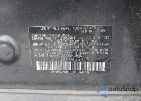 2010 Subaru Forester 2.5X Premium from USA, damaged, VIN JF2SH6CCXAH761679